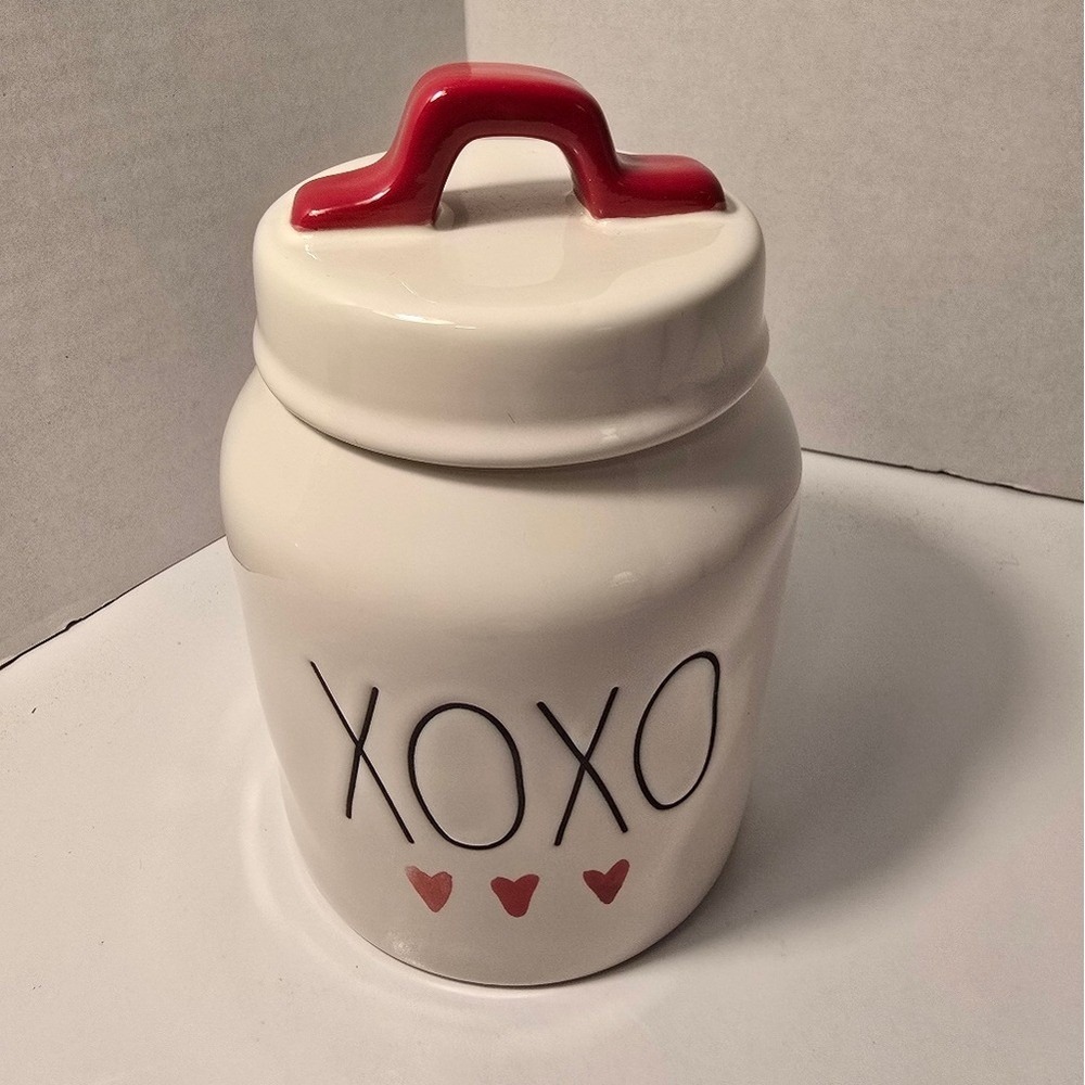 Rae Dunn White Canister with Red XOXO Design